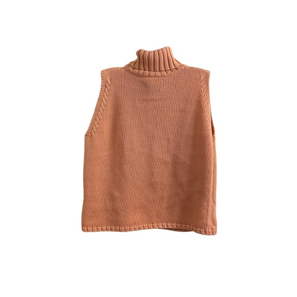 Talbots Peach Sweater Turtle Neck Tank Top Sleeveless Boxy Cut Chunky Medium - Picture 5 of 5
